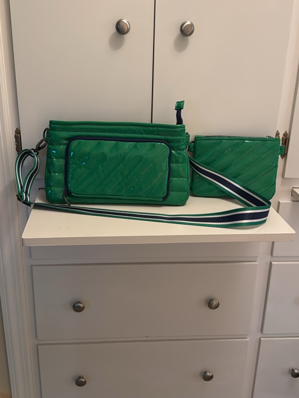 Green Quilted Crossbody Bag with Detachable Pouch